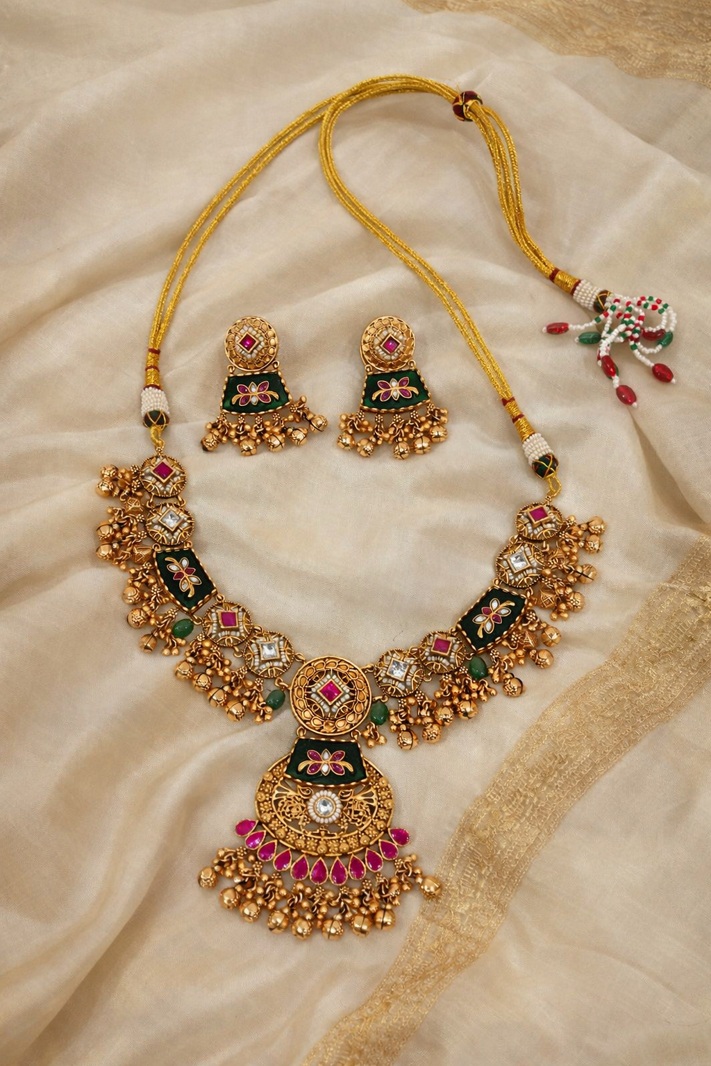 Heritage Collection Matte Gold Plated Necklace Set with Matching Earrings