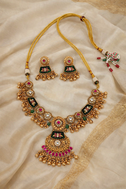 Heritage Collection Matte Gold Plated Necklace Set with Matching Earrings