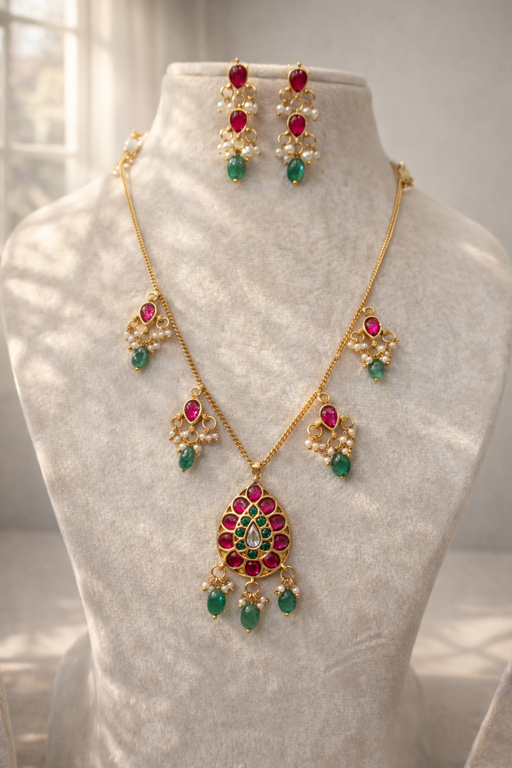 Antique Gold-Plated Jadau Kundan Festive Necklace Set