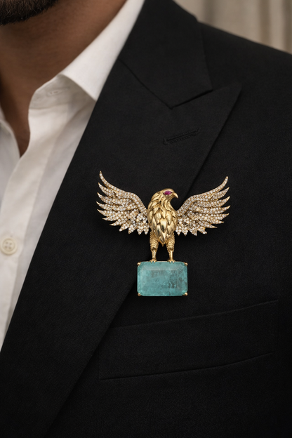 Eagle Diamond Emerald Brooch-G351400