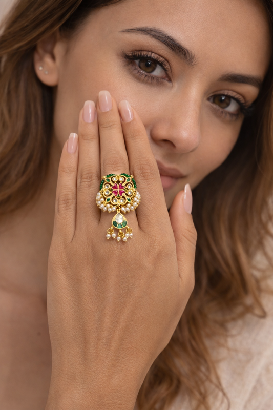 Handcrafted Gold-Plated Kundan Cocktail Ring