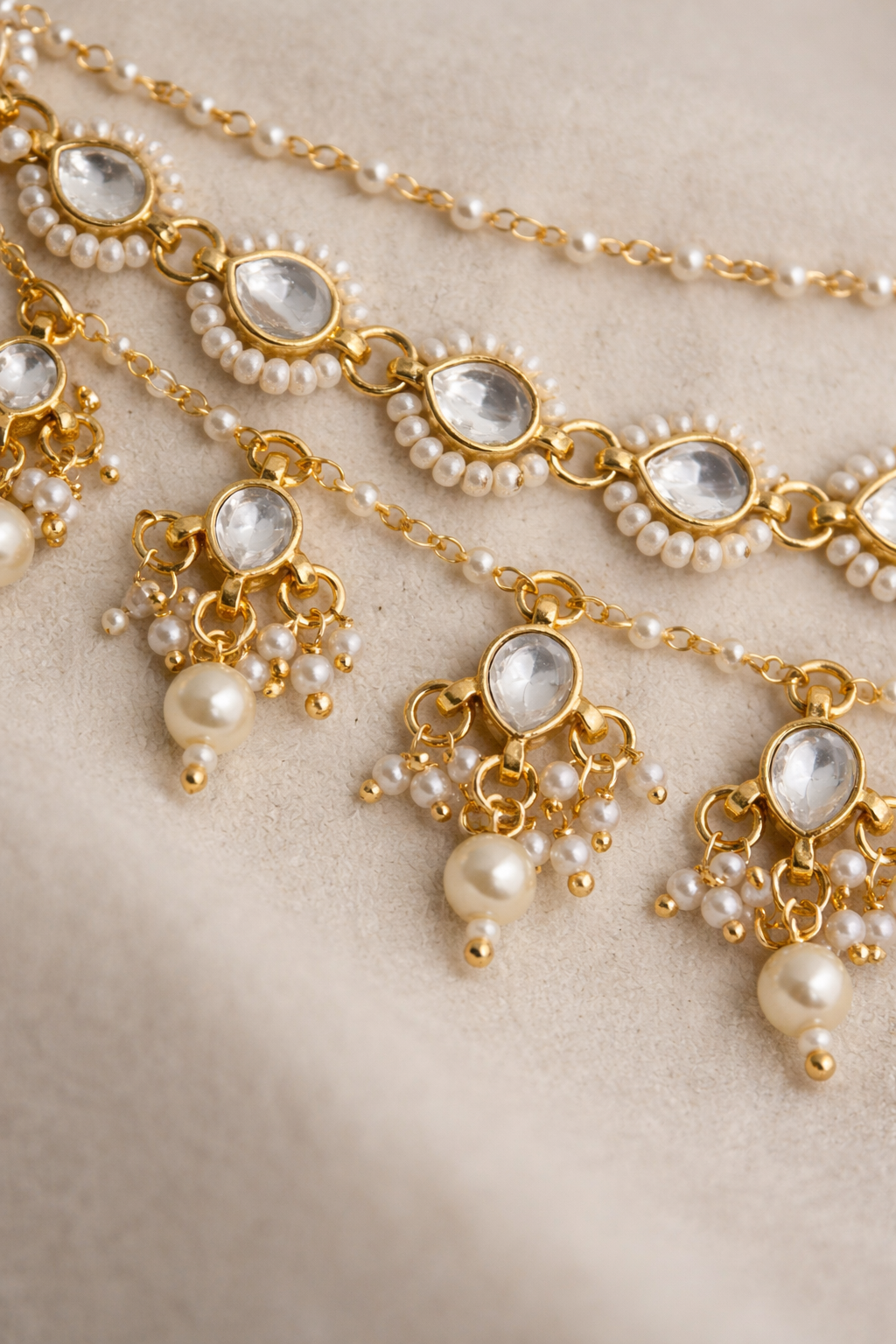 Gold-Toned Kundan & Pearl Ear Chains(Set of 2)