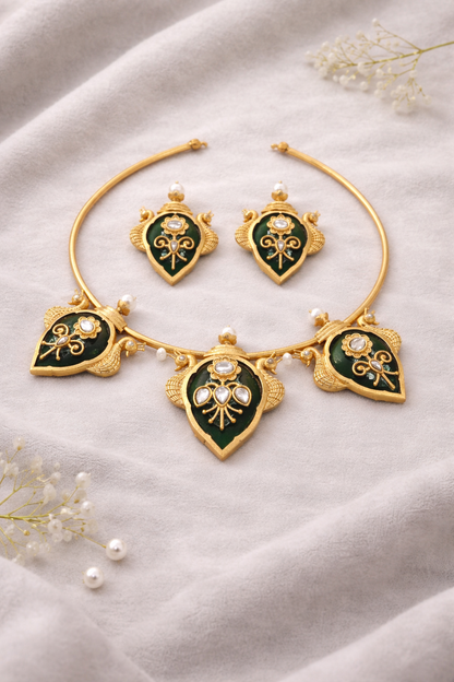 Fusion Emerald Green Enamel Hasli Necklace Set-G352100
