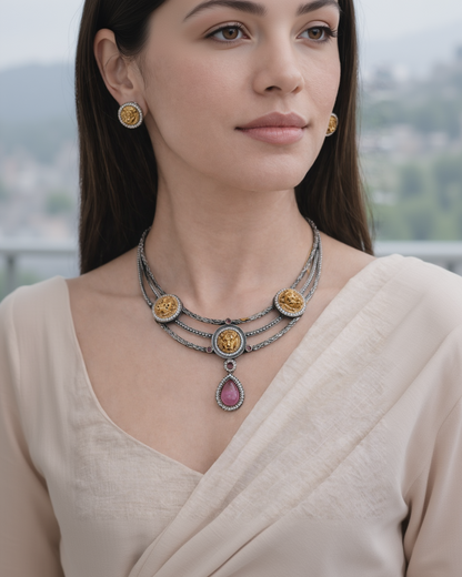 Oxidized Silver & Sabaysachi Choker Necklace Set-G351800