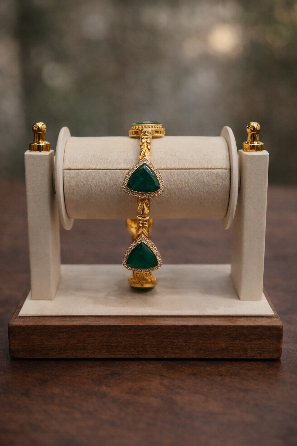 Green Onyx and Diamond Accent Bangle Bracelet Kada