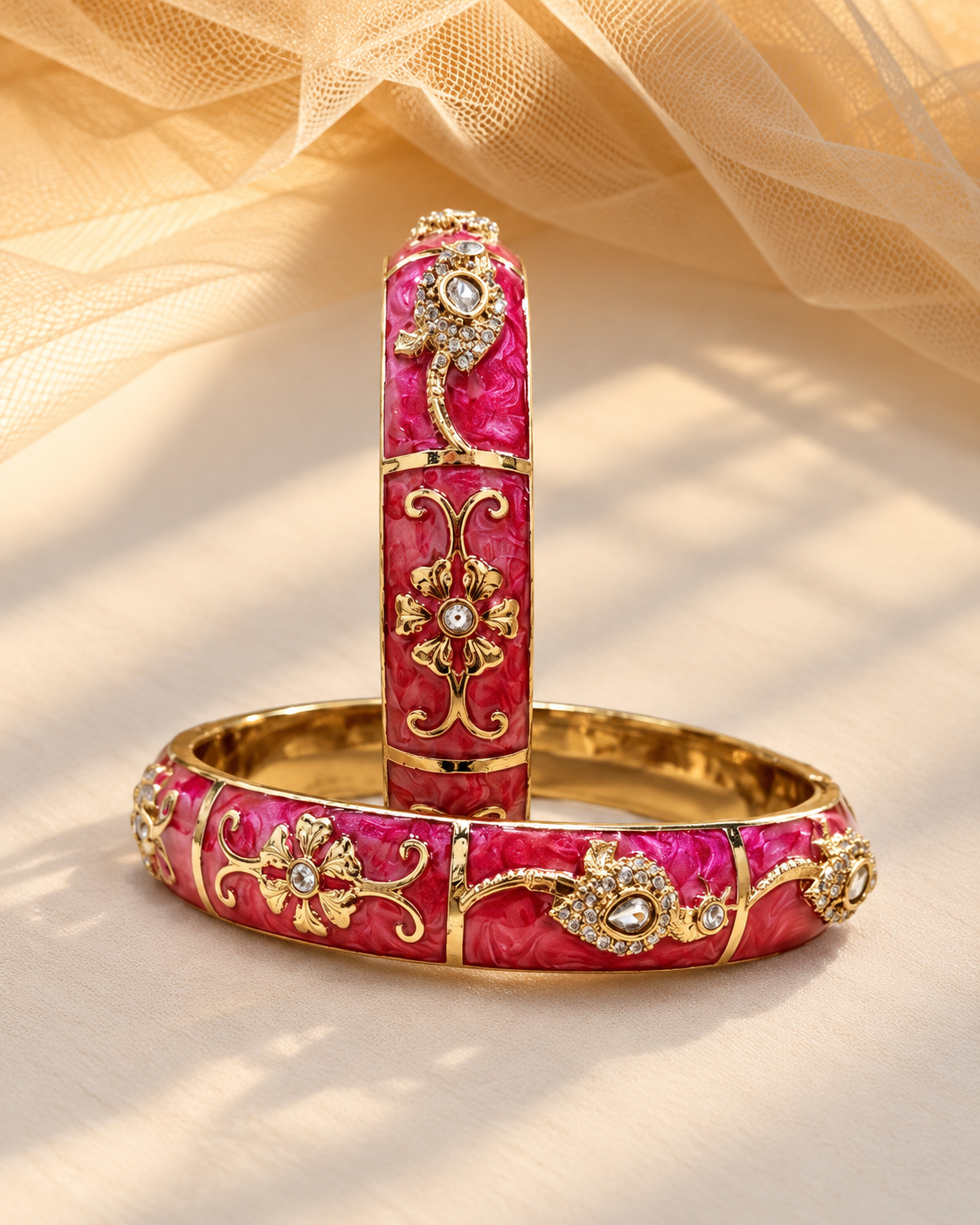 Aura Pink Enamel Statement Bangles(Set of 2)-BGL2295