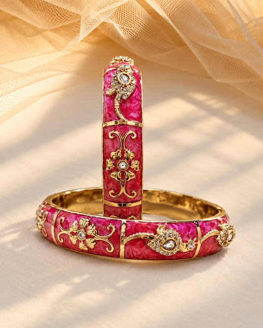 Aura Pink Enamel Statement Bangles(Set of 2)-BGL2295