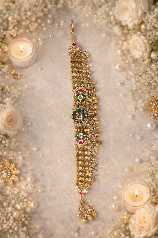 Gold Plated Kundan and Pearl Embellished Bracelet