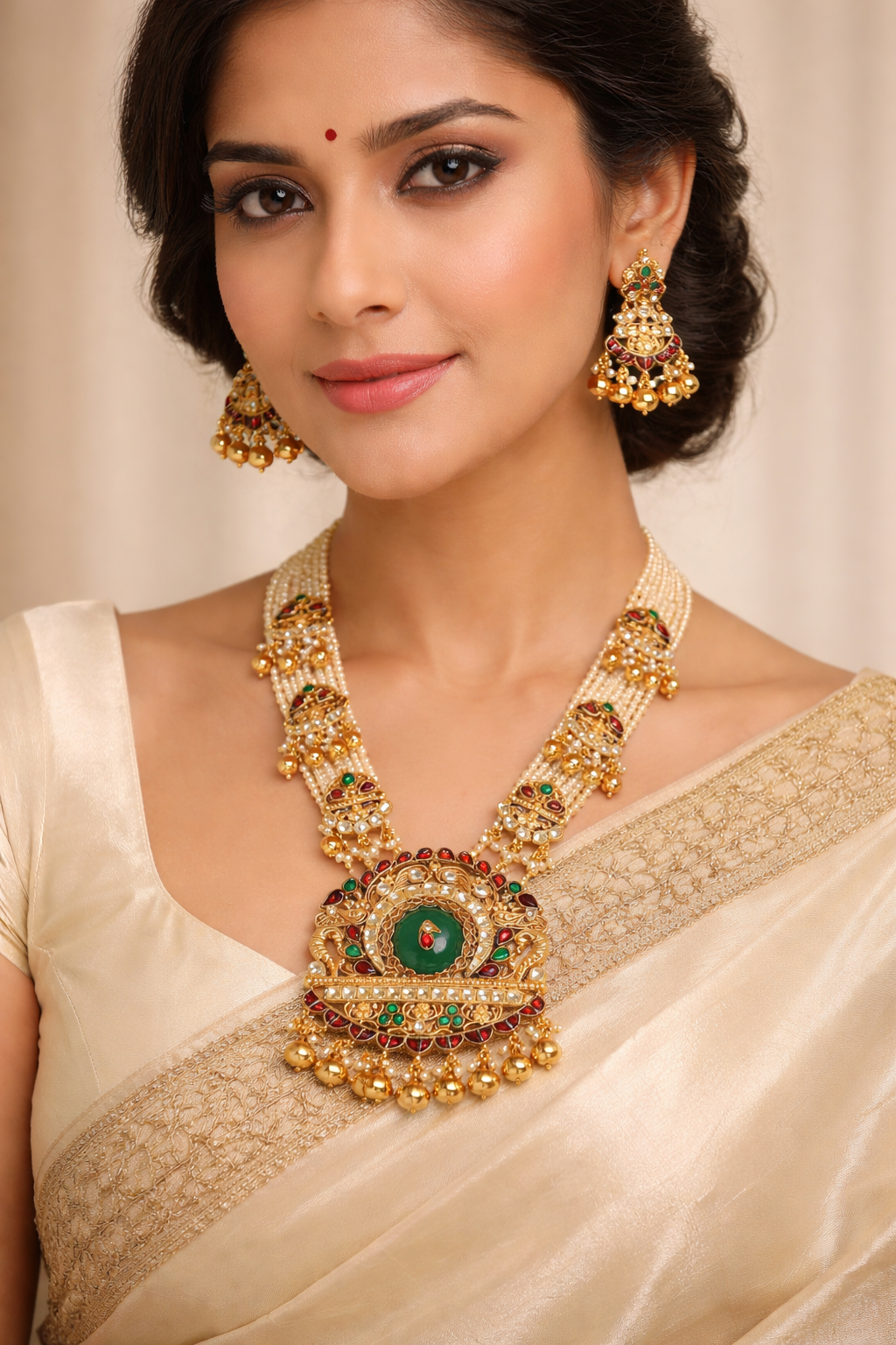 Signature Emerald Chandrika Long Necklace set