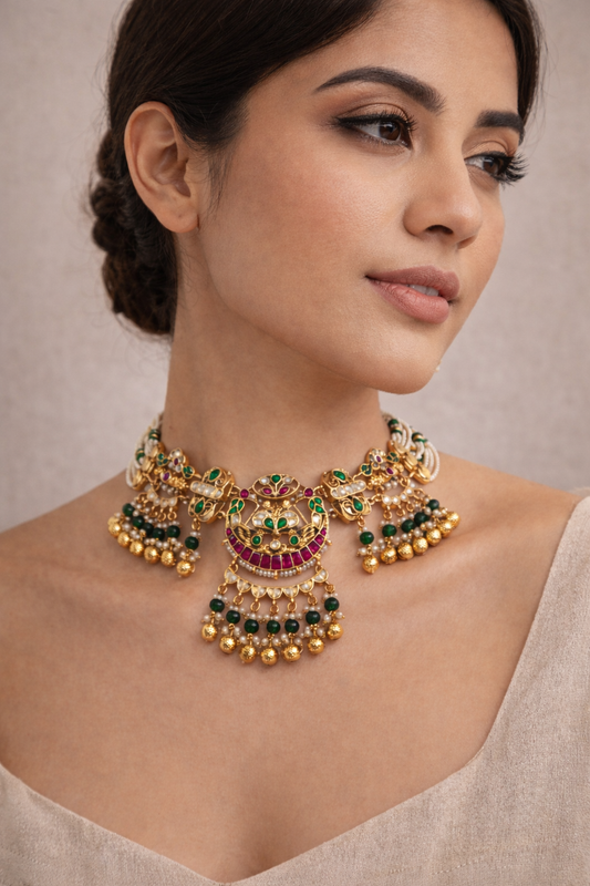 Gold Plated Jadau Kundan Necklace Set-G356700