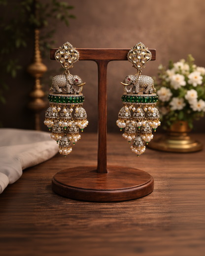 Gajrani Emerald Gleam Elephant Jhumka Earrings-G352800
