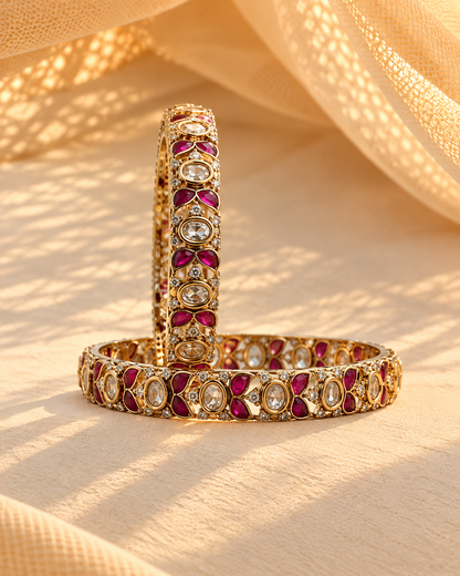 Moissanite Gold-Plated Kada Bangles-(Set of 2)-BGL2322