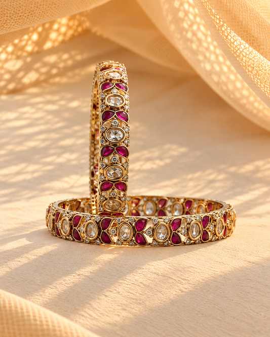 Moissanite Gold-Plated Kada Bangles-(Set of 2)-BGL2322