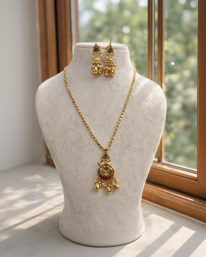 Antique Kempu & Pearl Pendant Set-G351400