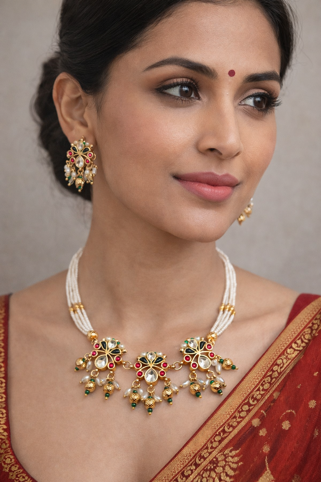 Pachi Kundan Pearl Necklace & Earring Se
