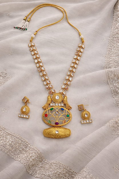 Fusion Kundan Polki Necklace Set Pink-G351800