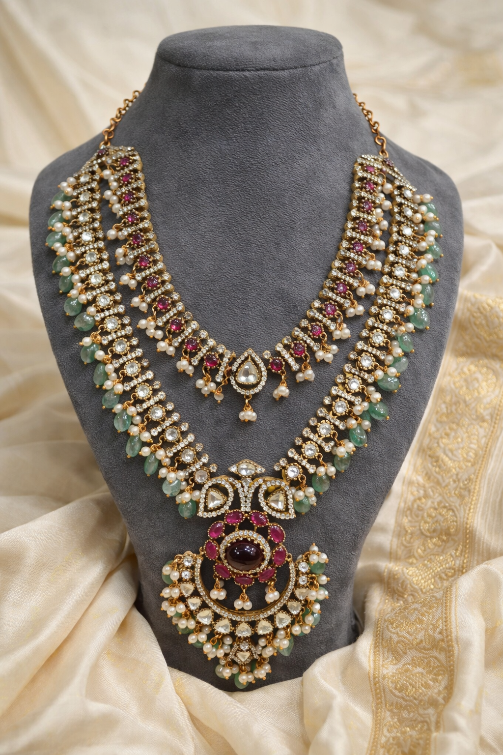 Ruby Kundan Polki Bridal Necklace Set