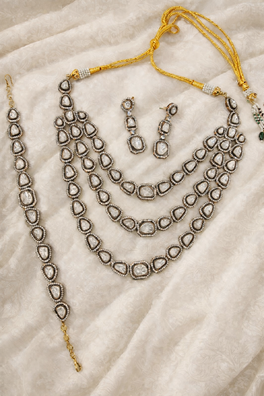 Mossointe Uncut 3 Layered Necklace Set with Bracelet & Earrings