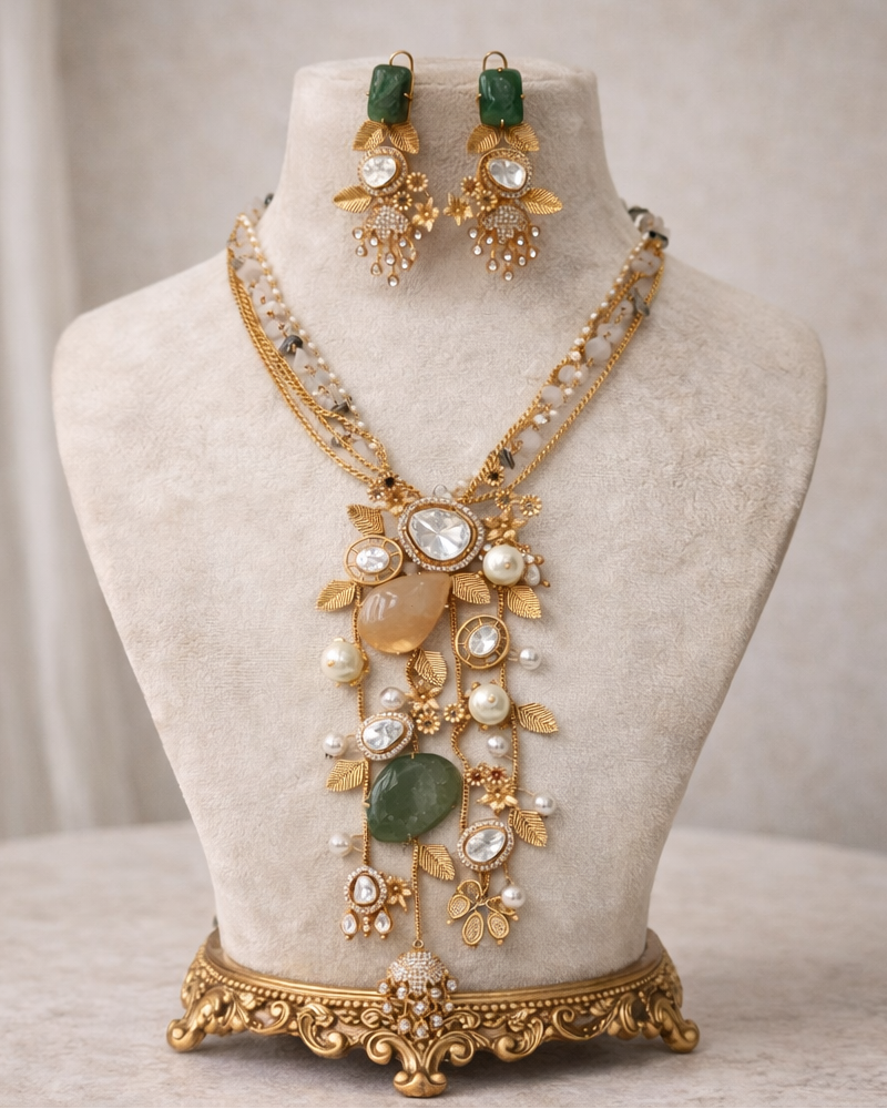 Statement Emerald Pearl Cascade Jewellery Set-G3512800