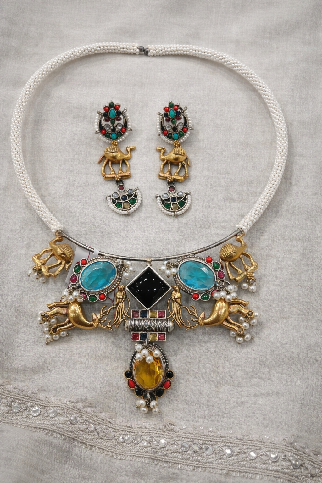 German Silver & Gold-Tone Animal Motif Hasli Necklace Set-G353500