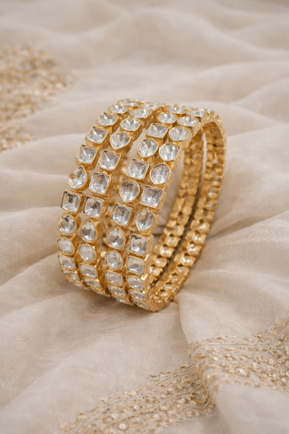 Uncut Kundan Polki Gold-Plated Bangle(set of 4)