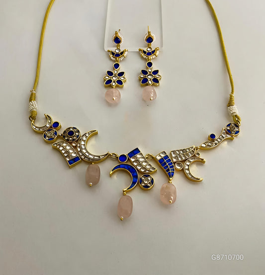 Handcrafted Royal Blue Kundan Set-G3510400