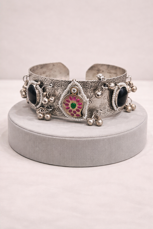Oxidized Silver Bangles Kada/Cuff-G351400