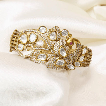 Peacock Polki & Moissanite Gold-Plated Cuff Bracelet
