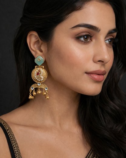 Gold-Toned Peacock Jhumka Earrings-G351400