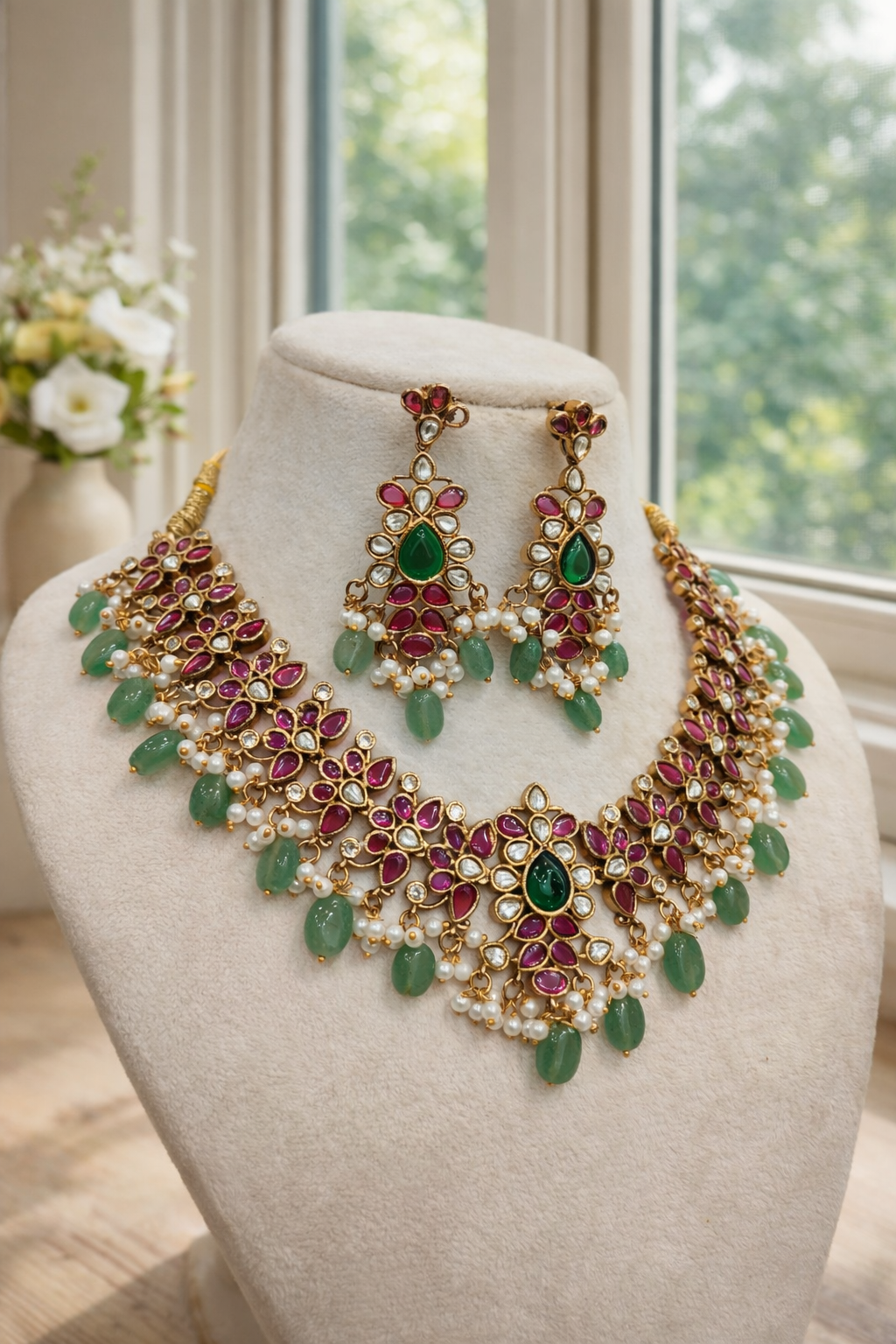Jadau Floral Kundan Necklace & Earring Set
