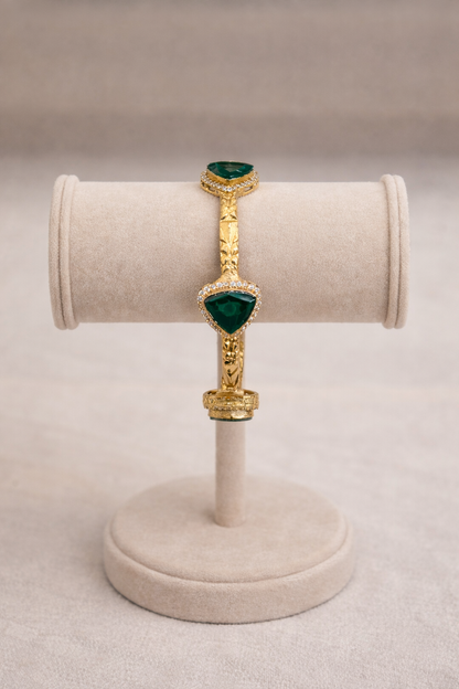 Emerald Green Stone & Gold Plated Bracelet (Set of 1)-G353400