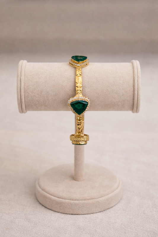 Emerald Green Stone & Gold Plated Bracelet (Set of 1)-G353400