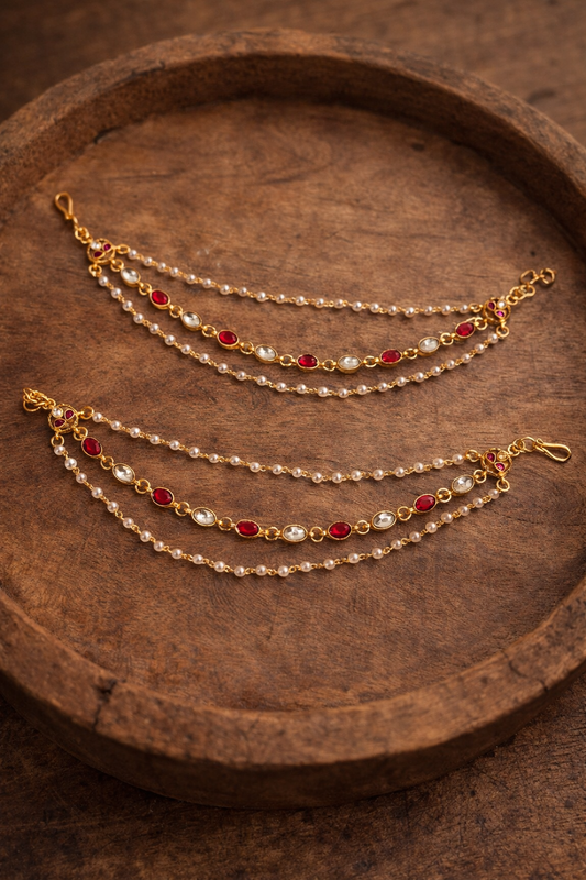 Kundan & Pearl Ear Chain