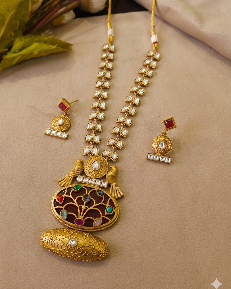 Vintage-Fusion Kundan Polki Necklace Set-G351700