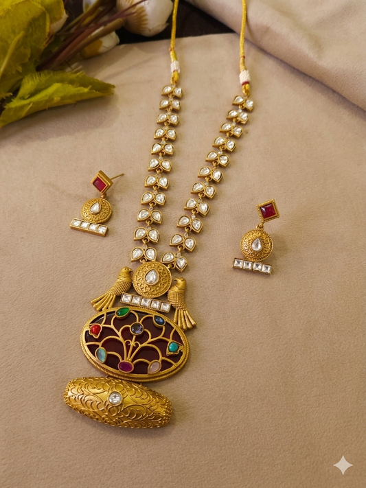 Vintage-Fusion Kundan Polki Necklace Set-G351700
