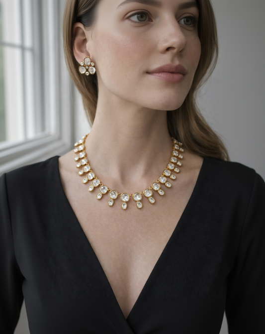 Gold Plated Moissanite Necklace Set-G354800