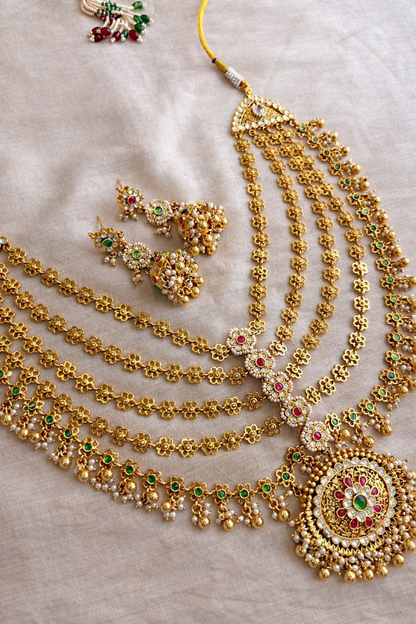Gold-Finish 5-Layer Jhumra Haar Necklace