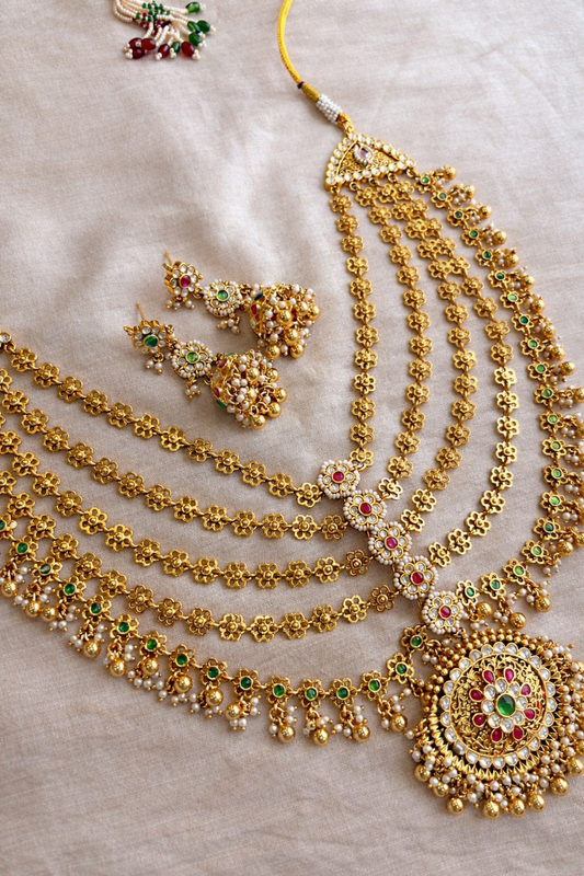 Gold-Finish 5-Layer Jhumra Haar Necklace