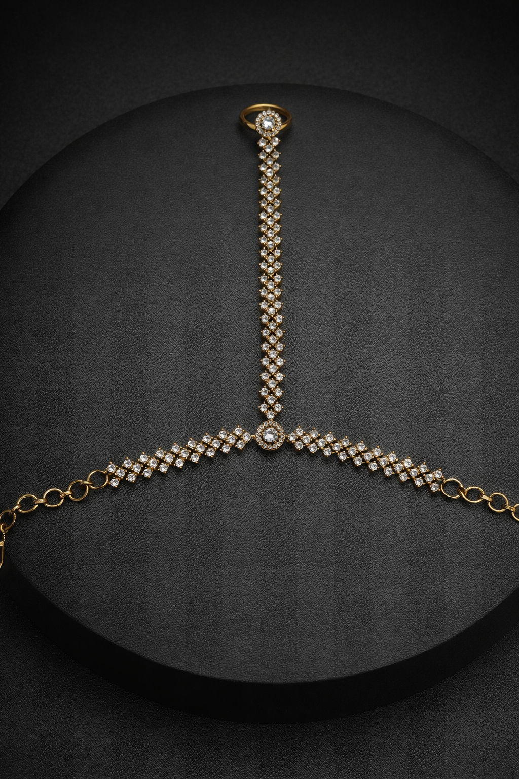 Diamond Look Gold Plated Hand Harness with Ring Bracelet-G351500