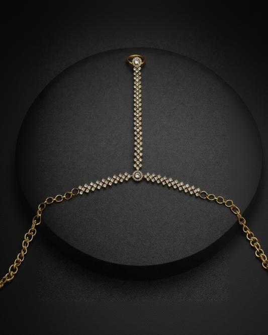 Diamond Look Gold Plated Hand Harness with Ring Bracelet-G351500