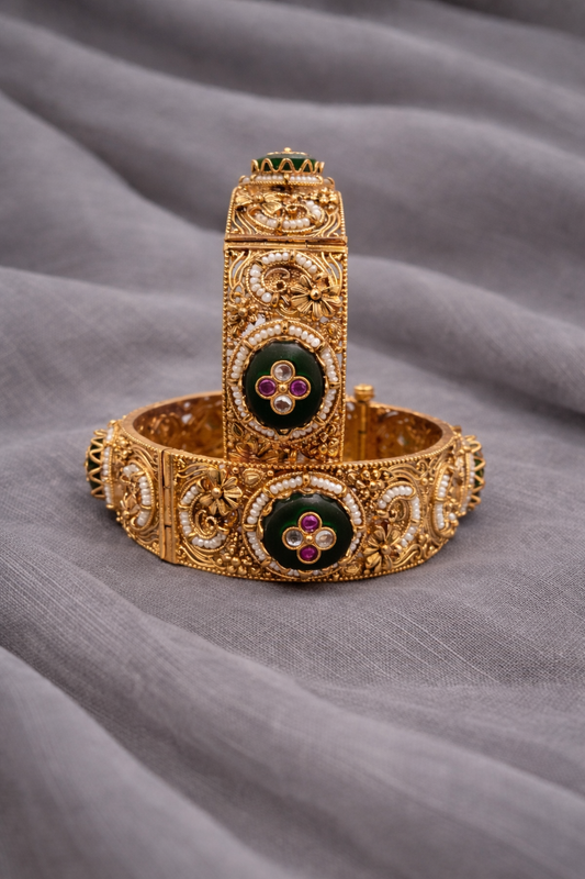 Green Onyx Heritage Bangles(Set of 2)
