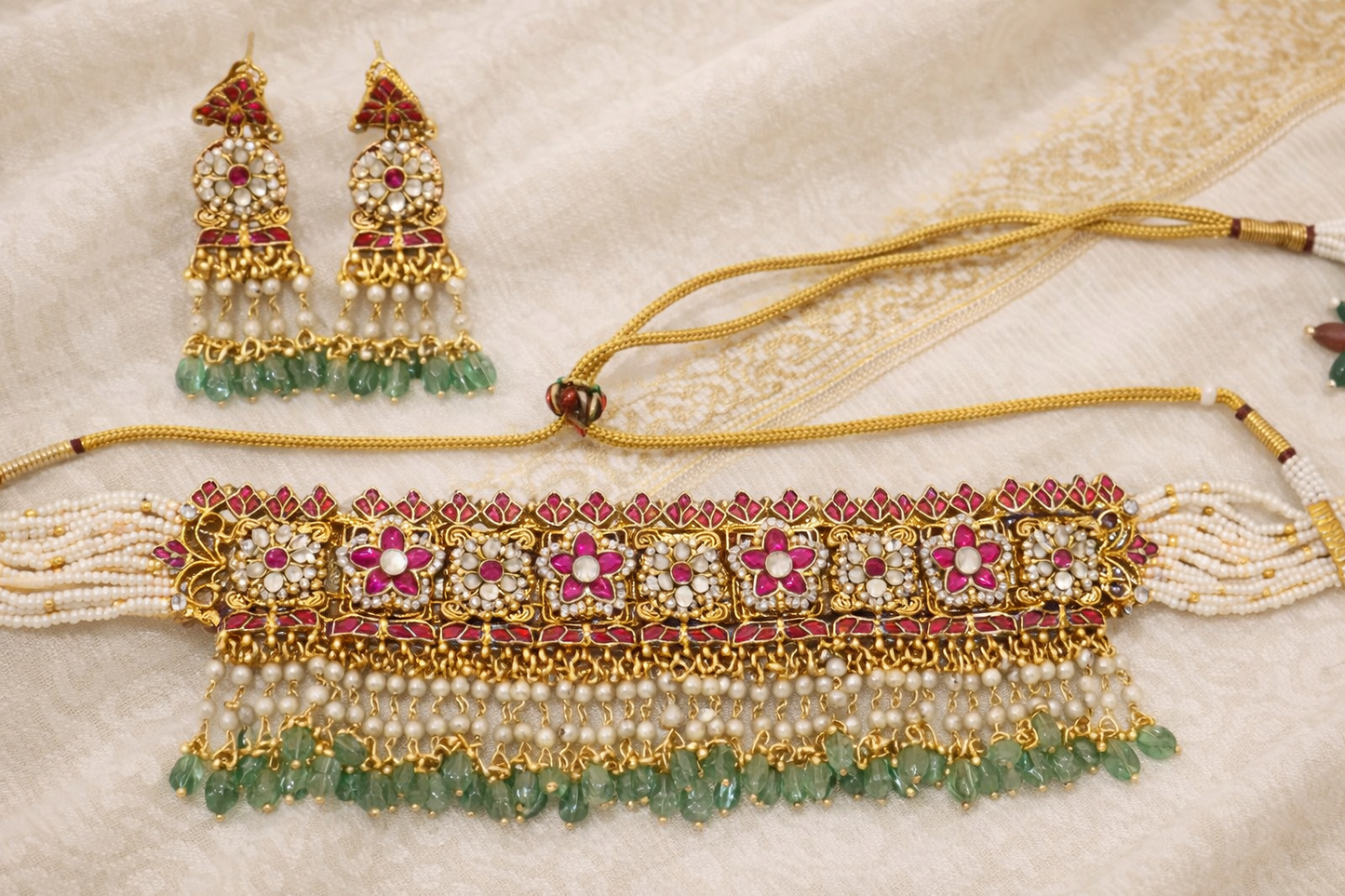 Pachi Kundan Jadav Choker Necklace Set