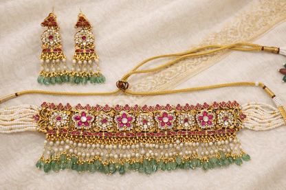 Pachi Kundan Jadav Choker Necklace Set