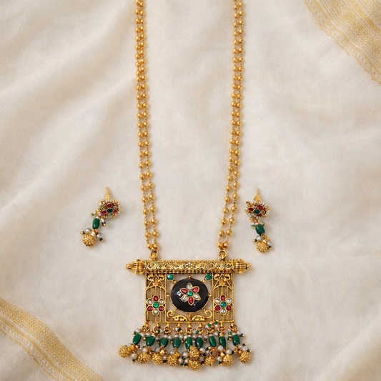 Pachi Kundan" Style Gold-Plated Copper Necklace & Earring Set