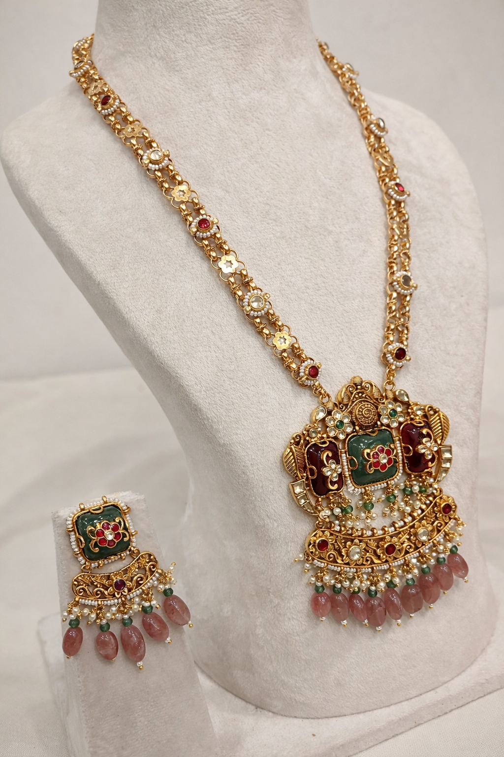 Chanda Long Heritage Jadav necklace set