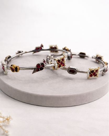 Oxidized Silver Bangles(Set of 2)-G35800