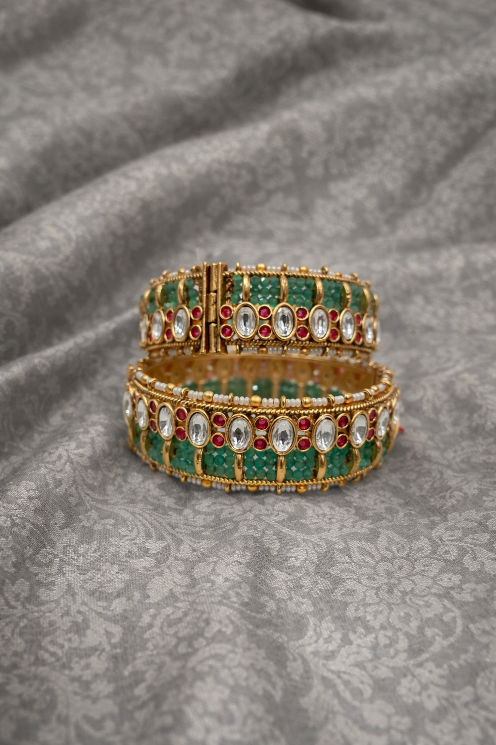 Pachi Kundan Jadau Heritage Bangles(Set of 2)