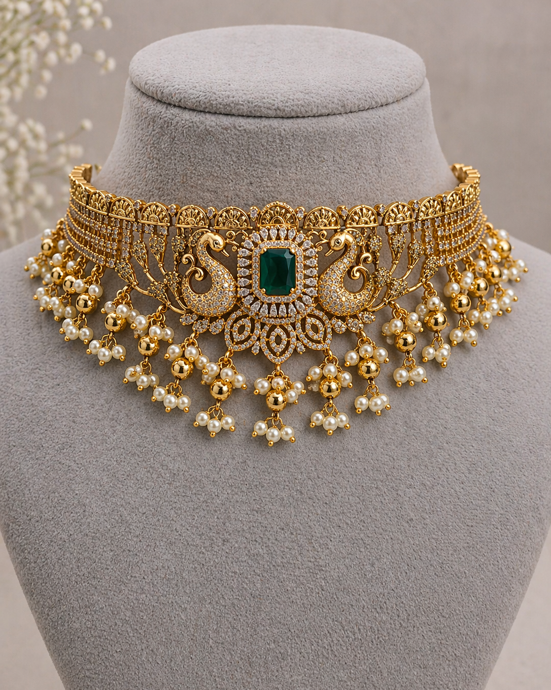 Antique Gold-Finish Peacock Choker Set-G352300