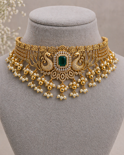 Antique Gold-Finish Peacock Choker Set-G352300