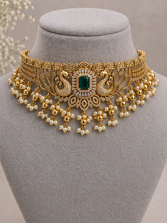 Antique Gold-Finish Peacock Choker Set-G352300
